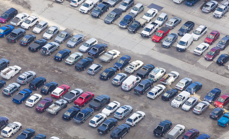 Melbourne, Australia - April 21, 2015: Aerial view of vehicles in an outdoor car park in Melbourne, Australiaのeditorial素材