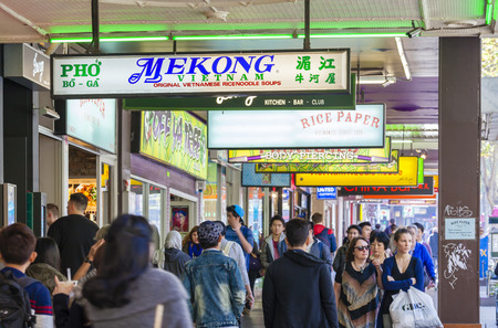 Melbourne, Australia - April 30, 2015: View of a busy street in downtown Melbourne, Australiaのeditorial素材