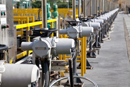 Row of inlets in sewage treatment plantの写真素材