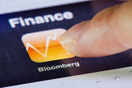 Hong Kong, China - July 2, 2011: Macro image of clicking the Bloomberg icon on an iPad screenのeditorial素材