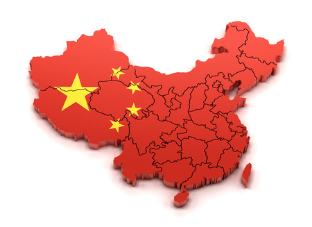 Map of China with provinces and national flag, 3d renderの写真素材
