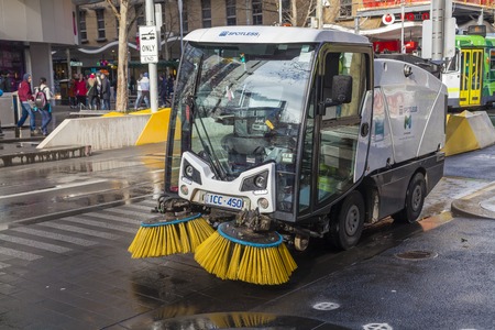 Melbourne, Australia - Jul 26, 2015: Street sweeper used for street cleaning services in Melbourne, Australiaのeditorial素材