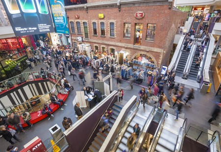 Melbourne, Australia - Aug 1, 2015: People visiting Melbourne Central, which is a complex with shopping mall, office tower and railway station. It is a popular tourist attraction in Melbourne, Australia.のeditorial素材