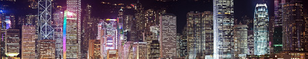 Panorama of skyscrapers in Hong Kong at nightの写真素材