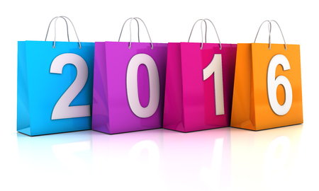 Colourful shopping bags with 2016, 3d render