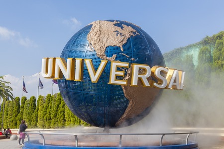 Osaka, Japan - October 27, 2014: View of tourists and Universal Globe outside the Universal Studios Theme Park in Osaka, Japan. The theme park has many attractions based on the film industry.のeditorial素材