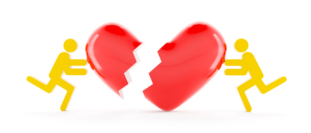3d figures repairing a broken heart, white backgroundの写真素材