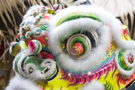 Close-up of chinese lion head used for celebrating Chinese New Yearの写真素材