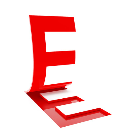 3d render of letter E flipping up on white background.の写真素材