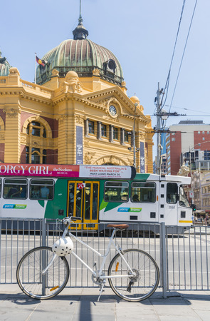 Melbourne, Australia - Feb 27, 2016: View of Finders Street Station in Melbourne, Australia. The station is the first railway station in Australia and one of the busiest stations.のeditorial素材