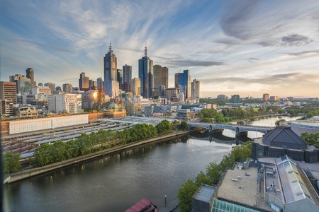 Skyline at sunrise in Melbourne, Australiaのeditorial素材