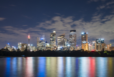 Skyline of Sydney CBD at nightの写真素材