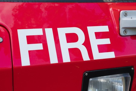 Sydney, Australia - May 11, 2017: Close-up view of the word fire on a fire brigade