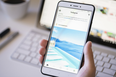 Using the Instagram app on a smartphoneのeditorial素材