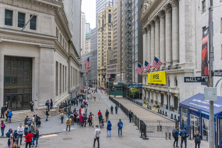 Tourists visiting the New York Stock Exchange and Wall Street in New York Cityのeditorial素材