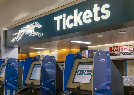 Greyhound ticket machine inside a terminal