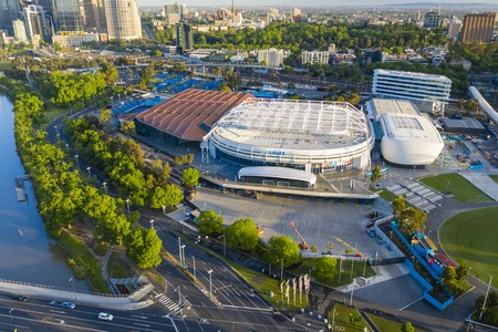 Aerial view of Melbourne Park, home of the Australian Open tennis tournamentのeditorial素材