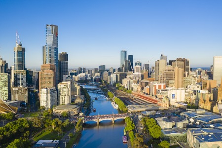 Aerial viewof Melbourne CBD in the morningのeditorial素材