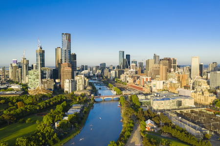 Aerial view of Melbourne CBD in the morningのeditorial素材