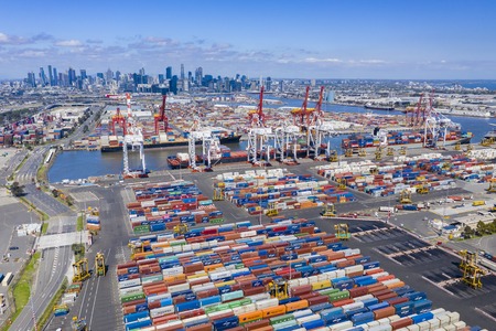 Aerial photo of container terminal in Melbourne, Australiaのeditorial素材