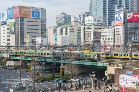 Train passing through Shinjuku in Tokyoのeditorial素材
