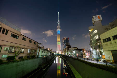 View of Tokyo Skytree at nightのeditorial素材