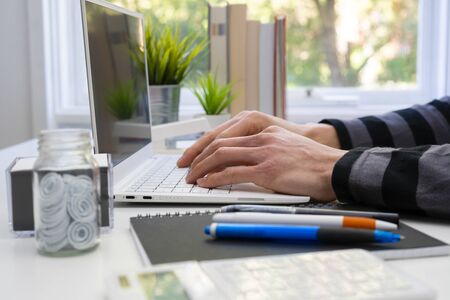 Student using laptop computer for study