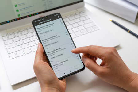 Browsing job vacancies in UK using smartphone app