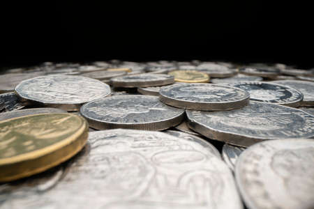 Close-up view of various Australian coins