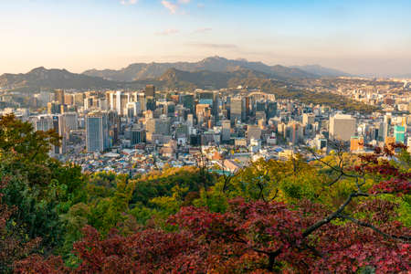 View of Seoul at sunset from the top of Namsan