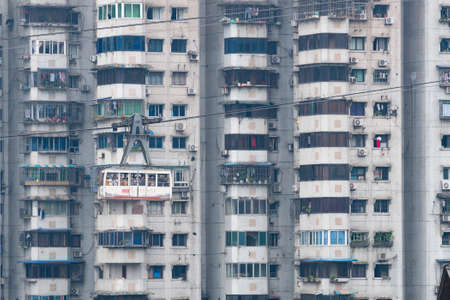 Chongqing, China - Sep 4, 2019: Cable car crossing the Yangtze River in Chongqingのeditorial素材
