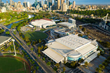 Aerial photo of Melbourne Park, home of Australian Open tennis tournamentのeditorial素材