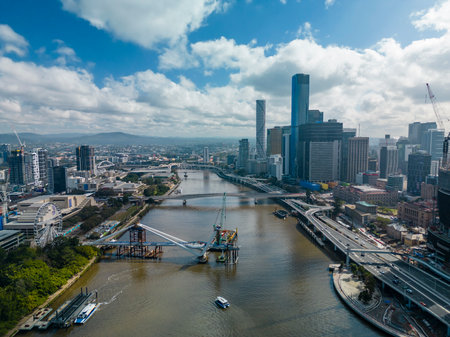 Aerial view of Brisbane city in Australia in morningの写真素材