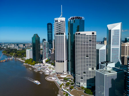 Aerial view of skyscrapers in Brisbane CBD in Australiaの写真素材