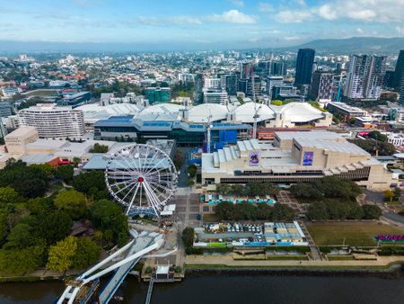 Brisbane, Australia - Aug 4, 2022: Aerial view of South Bank of Brisbane city in Australiaのeditorial素材