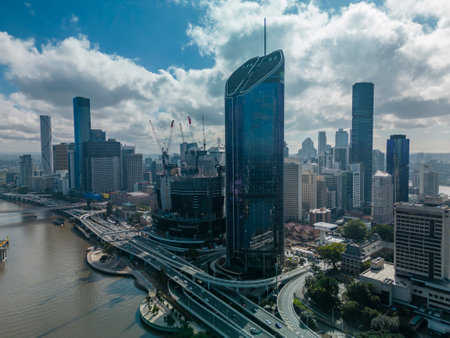 Brisbane, Australia - Aug 4, 2022: Aerial view of construction of Queen's Wharf in Brisbaneのeditorial素材
