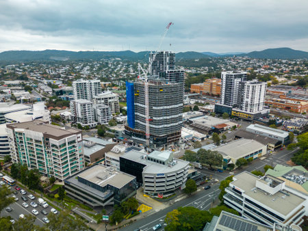 Brisbane, Australia - Aug 5, 2022: Aerial view of construction of new apartment building in Brisbane CBDのeditorial素材