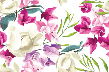 Seamless floral pattern with bougainvillea flowers.のイラスト素材