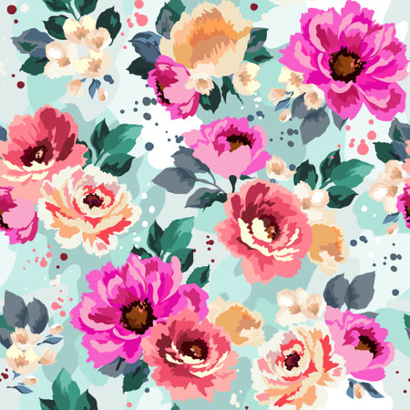 Seamless floral pattern with peony flowers. Vector illustration.のイラスト素材