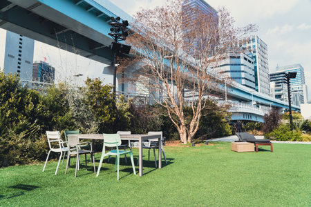 Park with chairs and lawn created in office area