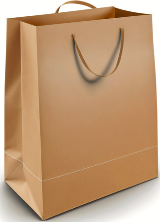 Brown paper shopping bag on a white background. 3d rendering.の素材