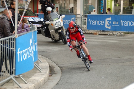 GRENOBLE, FRANCE - JUN 8: Professional racing cyclist Cadel Evans rides UCI WORLD TOUR " CRITERIUM DU DAUPHINE LIBERE" third stage time trial on June 8, 2011 in Grenoble city, Isere, France.のeditorial素材
