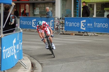 GRENOBLE, FRANCE - JUN 8: Professional racing cyclist Jurgen Van den Broeck rides UCI WORLD TOUR " CRITERIUM DU DAUPHINE LIBERE" third stage time trial on June 8, 2011 in Grenoble city, Isere, France.のeditorial素材