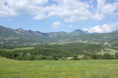 Typical landscape of south of France, Drome, Rhone, Alps near Saouの写真素材