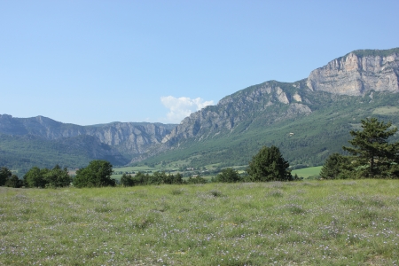 Typical landscape of south of France, Drome, Rhone, Alps near Saouの写真素材