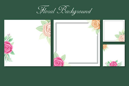Square background with rose and greenery frame border for social media post template, greeting card, wedding or engagement invitation and poster designのイラスト素材