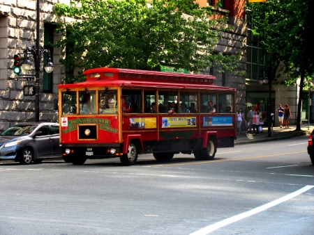 Tourist tram going around downtown Vancouverの素材