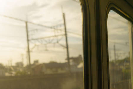View from the window of a train. Selective focus. Blurred background.