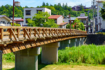 Old wooden bridge over the river in the city of Veliko Tarnovoの写真素材