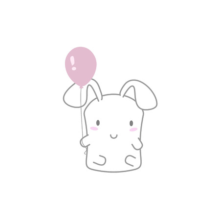 Cute Kawaii Bunny with a Balloonのイラスト素材